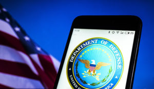 Department of Defense logo on phone screen. Pace pfas testing, pfas analysis method, pfas testing