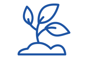 Blue line icon of plant growing from dirt