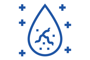 blue line icon of water droplet with contaminants.
