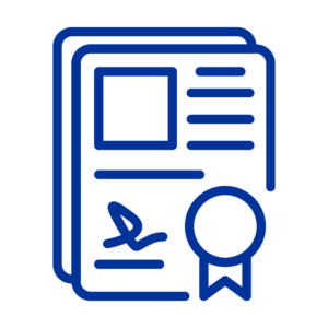 blue line icon depicting certification documents