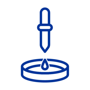 blue line icon depicting pipette dropping droplet into petri dish