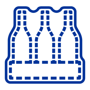 blue line icon depicting plastic packaging.