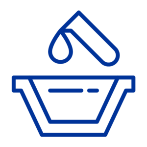 blue line icon depicting test tube dropping droplet into container.