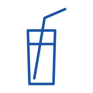 PFAS Test method EPA 537.1. Blue line icon depicting water glass with straw.