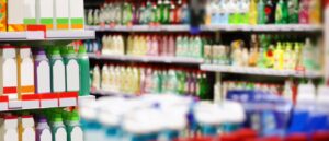 Consumer Products. Store shelves lined with product.
