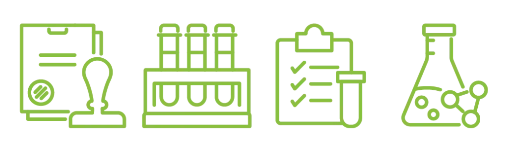 Green icons of PFAS test methods. PFAS in Pulp & Paper.