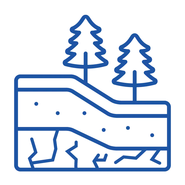 Blue line icon depicting soil and sediment down to bedrock. Analyzing PFAS in bedrock.