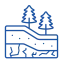 Analyzing PFAS in Bedrock Icon V2 Blue line icon depicting soil and sediment down to bedrock. Analyzing PFAS in bedrock.